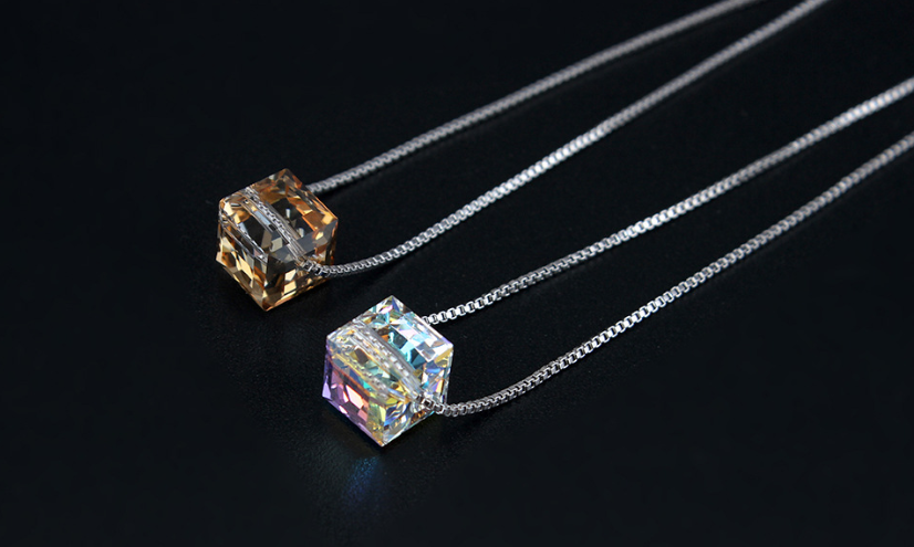 Elegant Aurora Sugar Cube Pendant Necklace