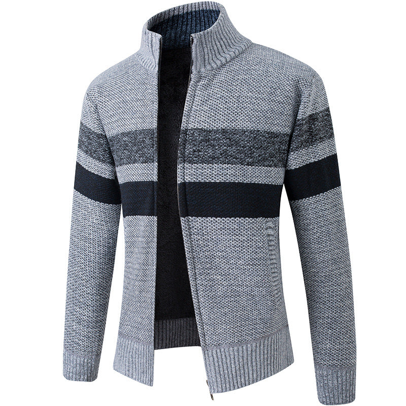 Men's Knitted Cardigan Plus Velvet Padded Sweater