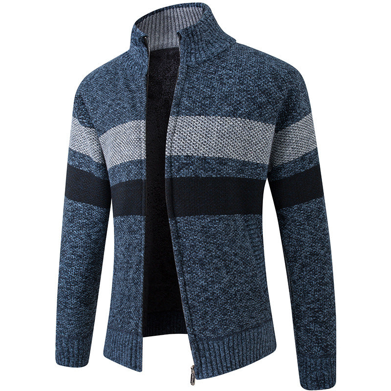 Men's Knitted Cardigan Plus Velvet Padded Sweater