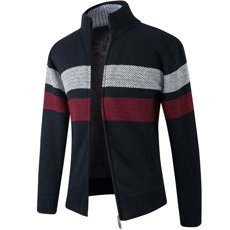 Men's Knitted Cardigan Plus Velvet Padded Sweater