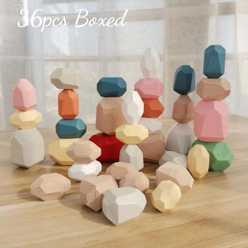 Wooden Colorful Stacked Stones Puzzle | Creative Building Blocks