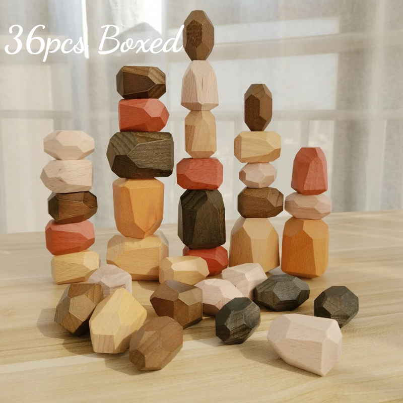 Wooden Colorful Stacked Stones Puzzle | Creative Building Blocks