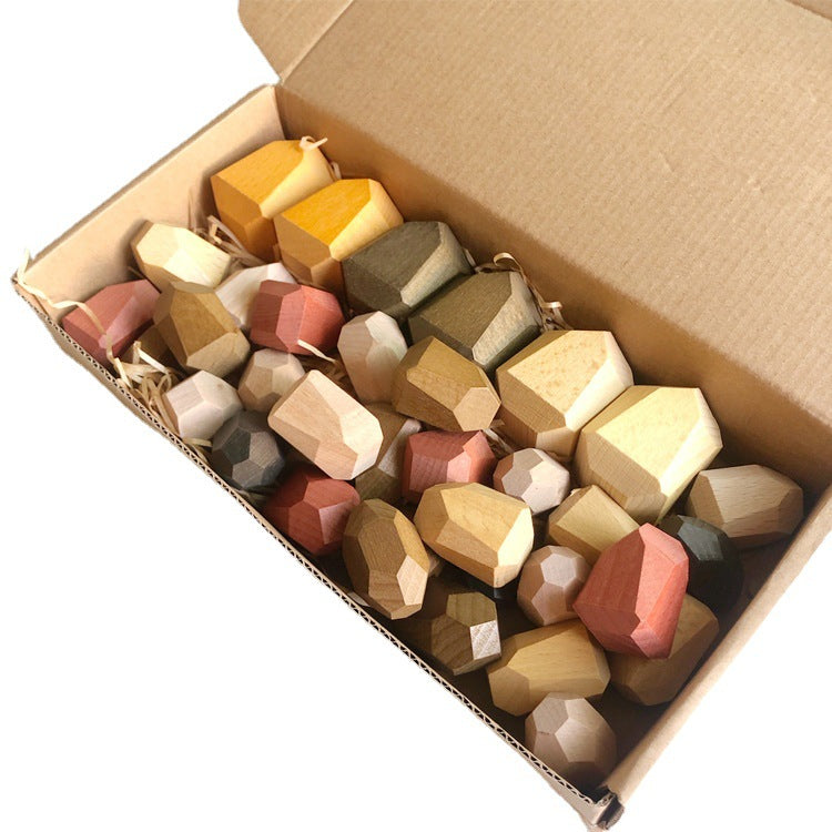 Wooden Colorful Stacked Stones Puzzle | Creative Building Blocks
