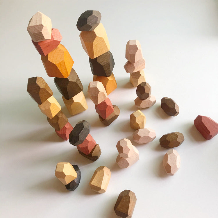 Wooden Colorful Stacked Stones Puzzle | Creative Building Blocks