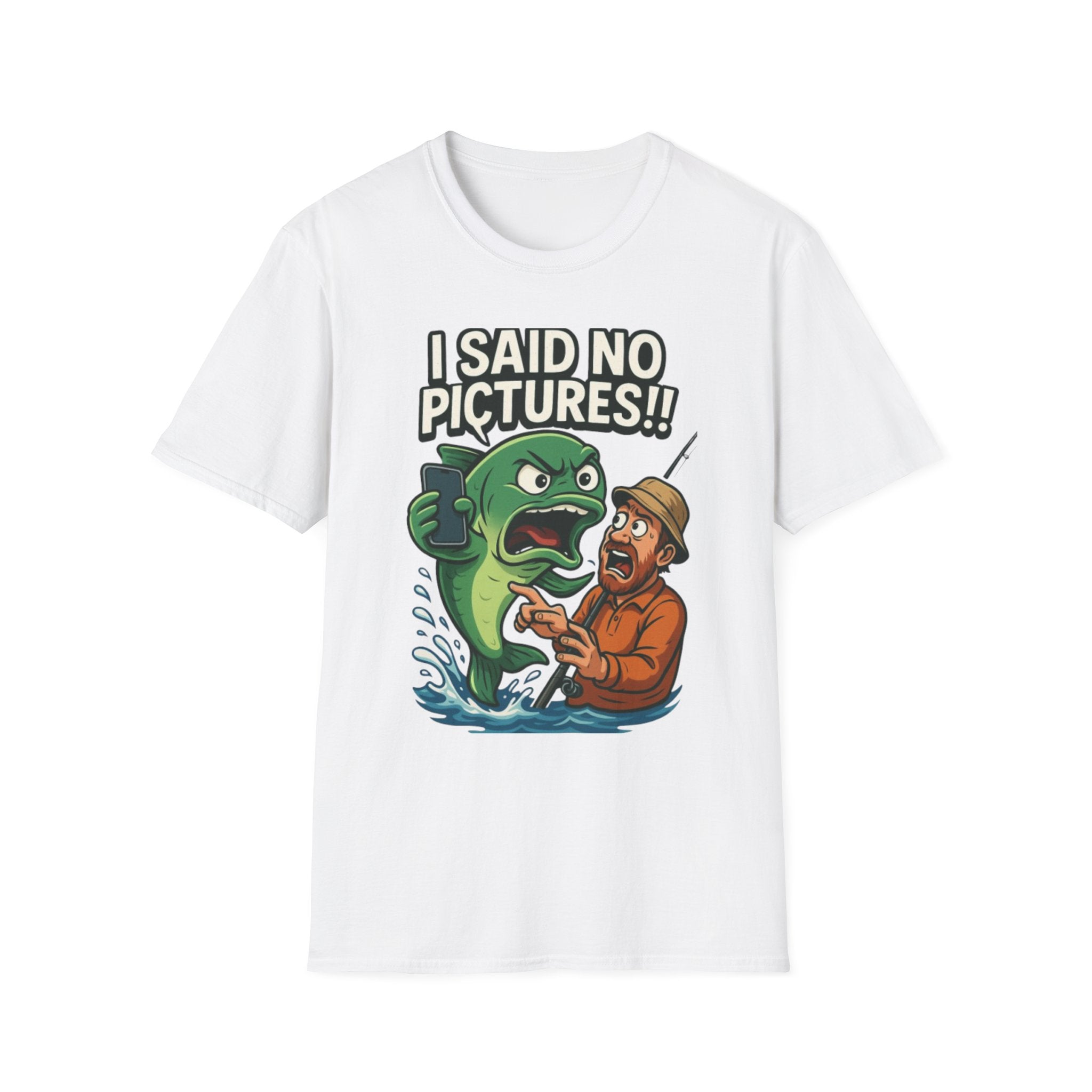 I Said No Pictures! Fishing T-Shirt — Funny Fisherman & Giant Fish Graphic Tee