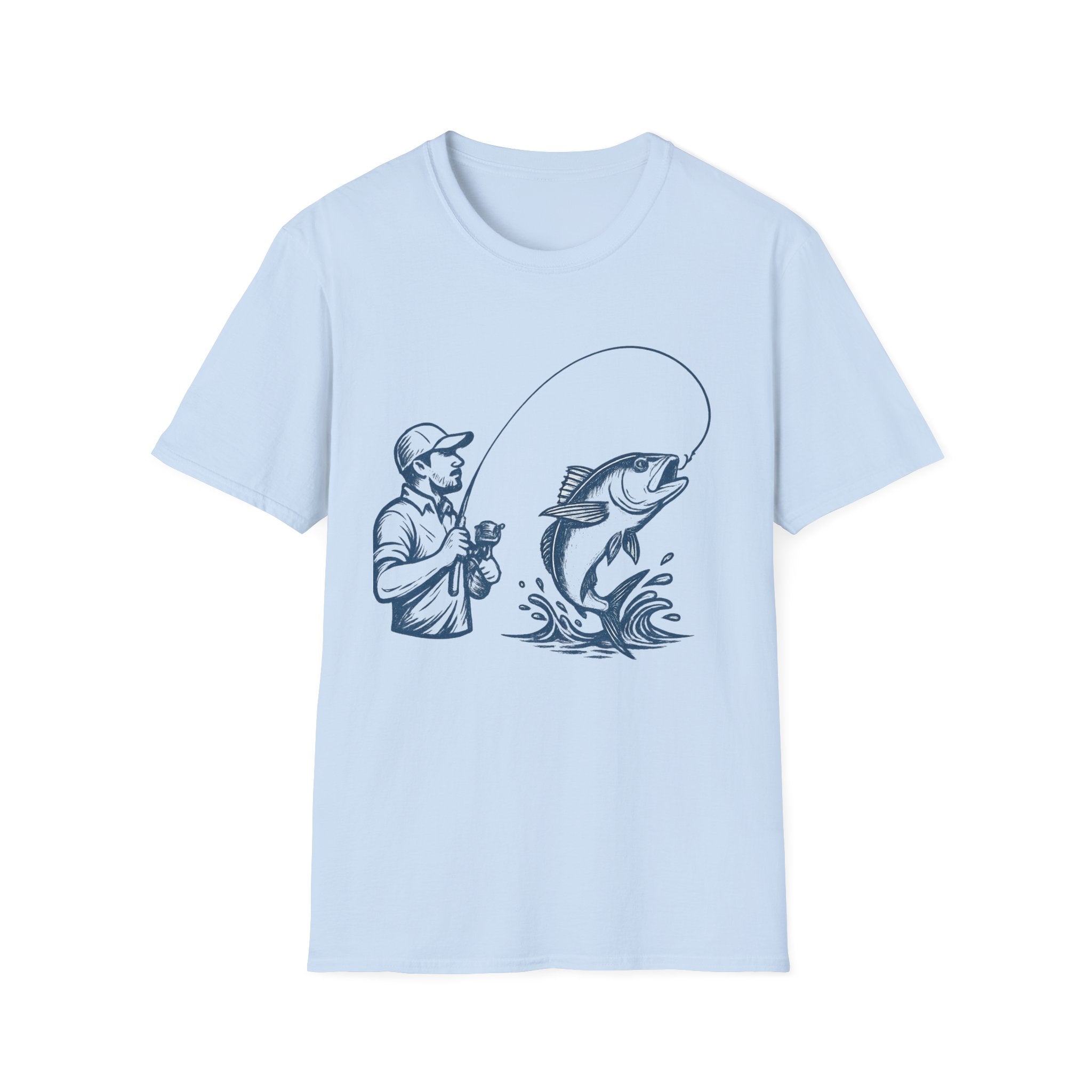 Fishing Graphic T-Shirt — Angler Reeling In Big Catch
