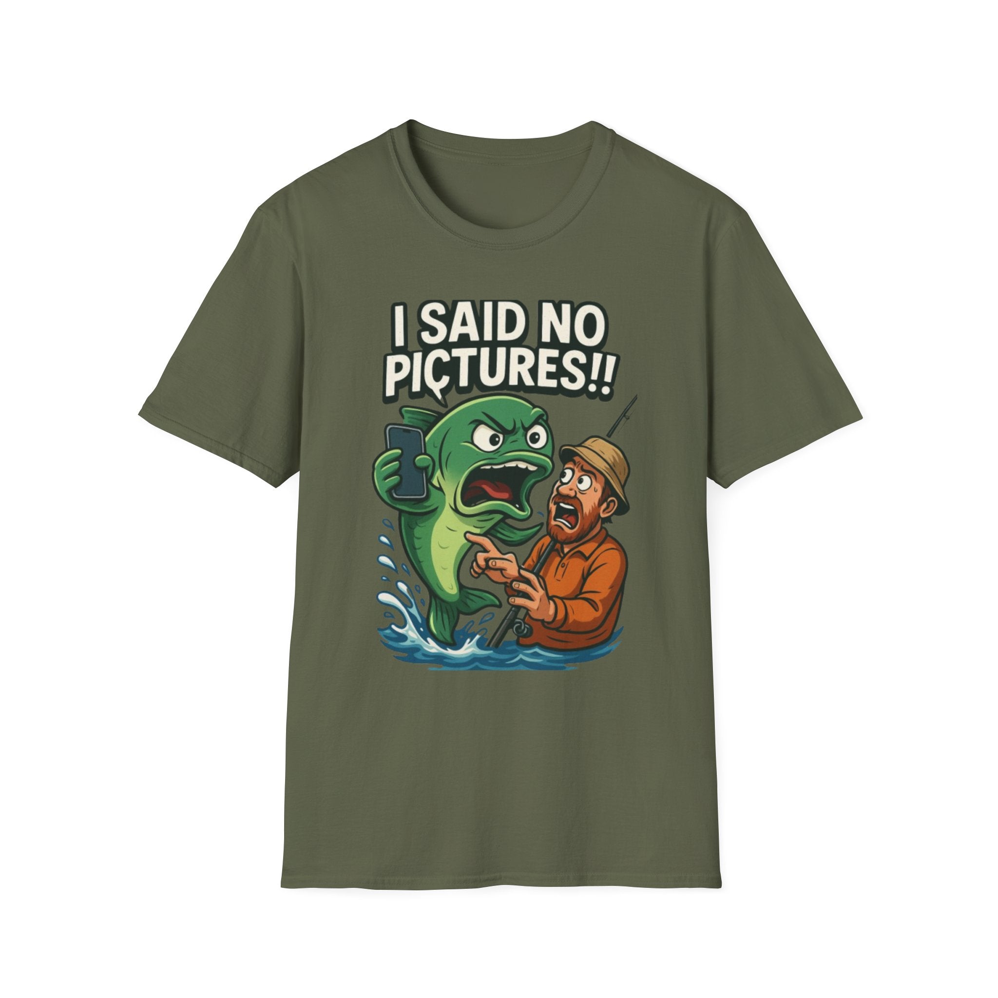 I Said No Pictures! Fishing T-Shirt — Funny Fisherman & Giant Fish Graphic Tee