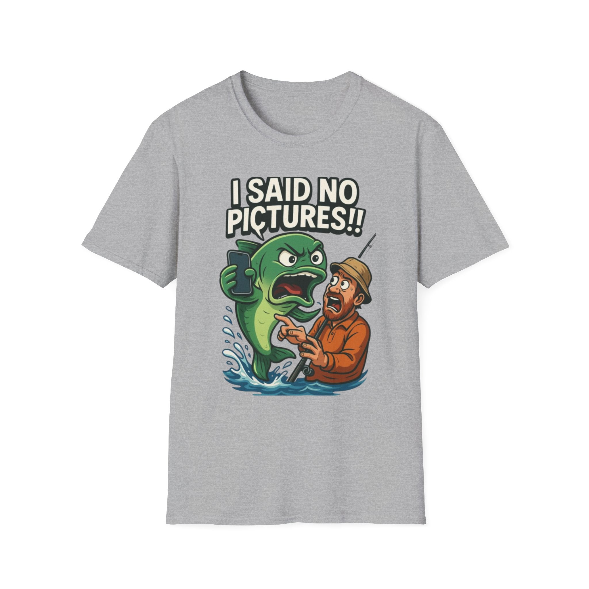 I Said No Pictures! Fishing T-Shirt — Funny Fisherman & Giant Fish Graphic Tee
