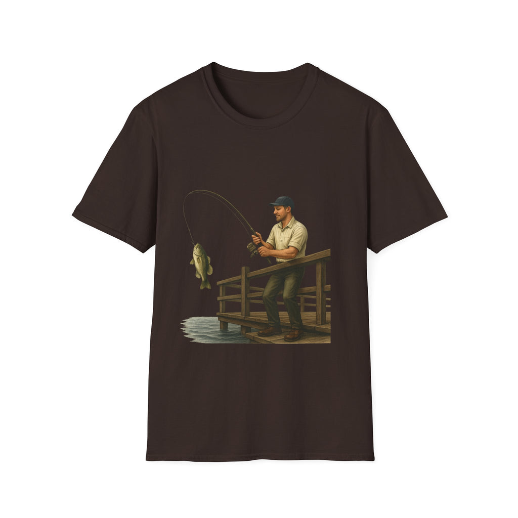 Fishing Pier T-Shirt — Man Catching Bass Graphic Tee