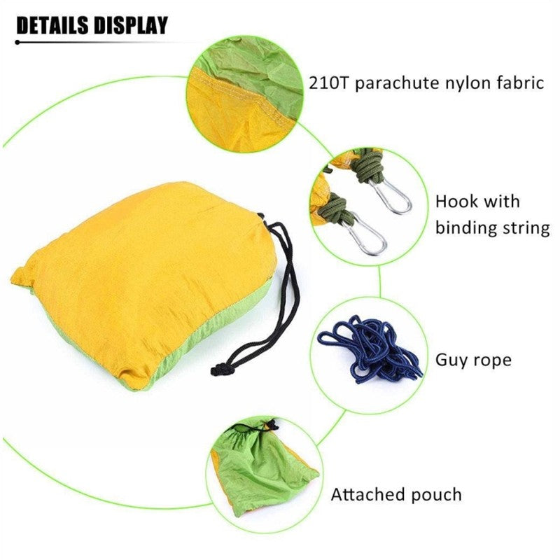 Premium Outdoor Hammock - Durable 210T Nylon Parachute Fabric, Portable & Comfortable for Camping, Hiking