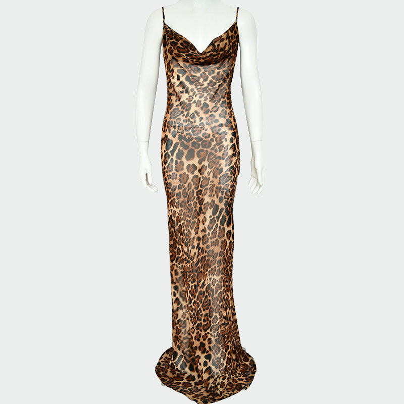 Chic Leopard Print Halter Dress for Women