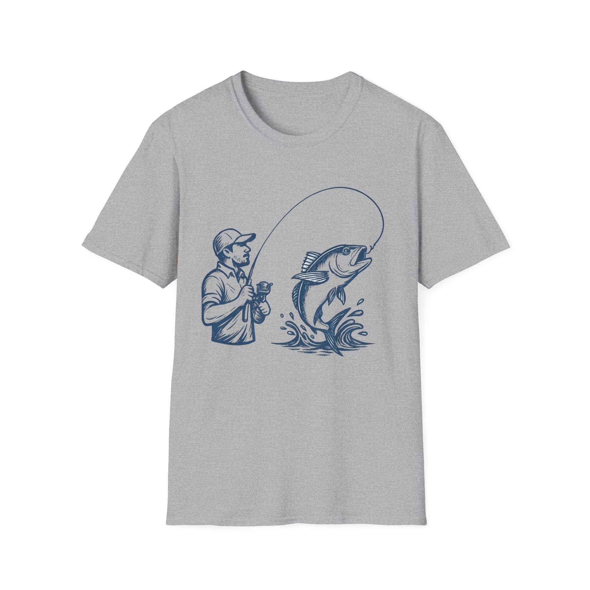 Fishing Graphic T-Shirt — Angler Reeling In Big Catch