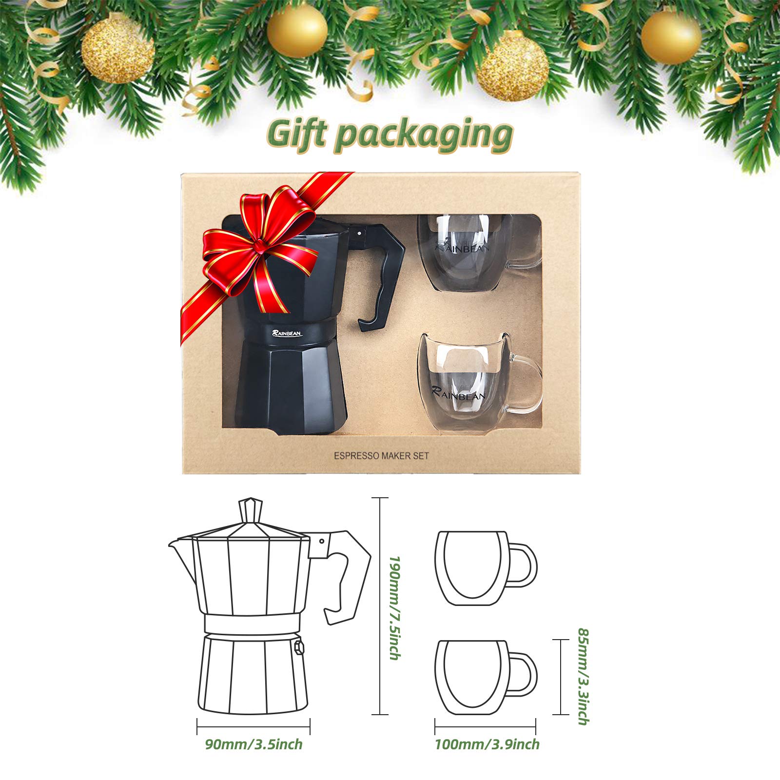 Premium Stovetop Espresso Maker with Gift Package - Classic Italian Moka Pot for the Perfect Brew - Includes 2 Cups
