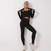 3-Piece Active Wear Set: Long Sleeve Crop Top, Sports Bra, and Leggings