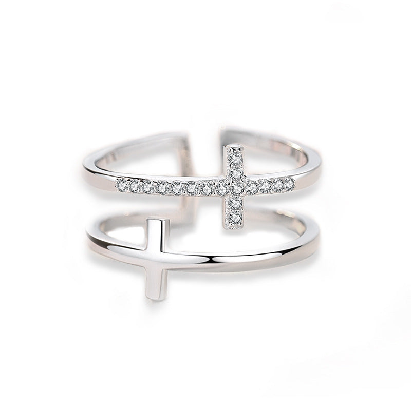 Exquisite Double Cross Zircon Ring - Elegant Copper Inlay